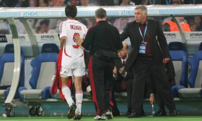 Ancelotti e Inzaghi nella finale vinta dal Milan ad Atene nel 2006-07