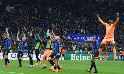 L'esultanza dell'Inter dopo la qualificazione alla finale di Champions 2022-23